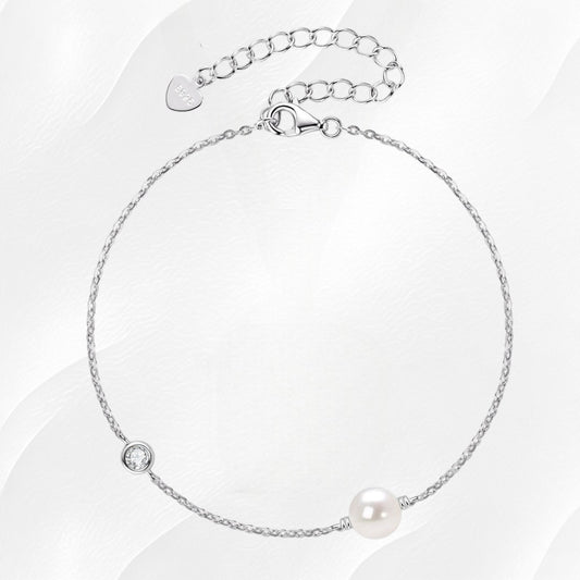 Ylova zilveren armband met parel en diamantje - Ylova